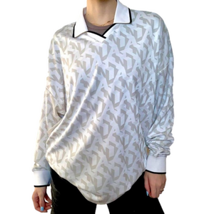 Aritzia TNA Brice Polo Jersey Grey White Pattern Size 1  Medium 21.5” PTP